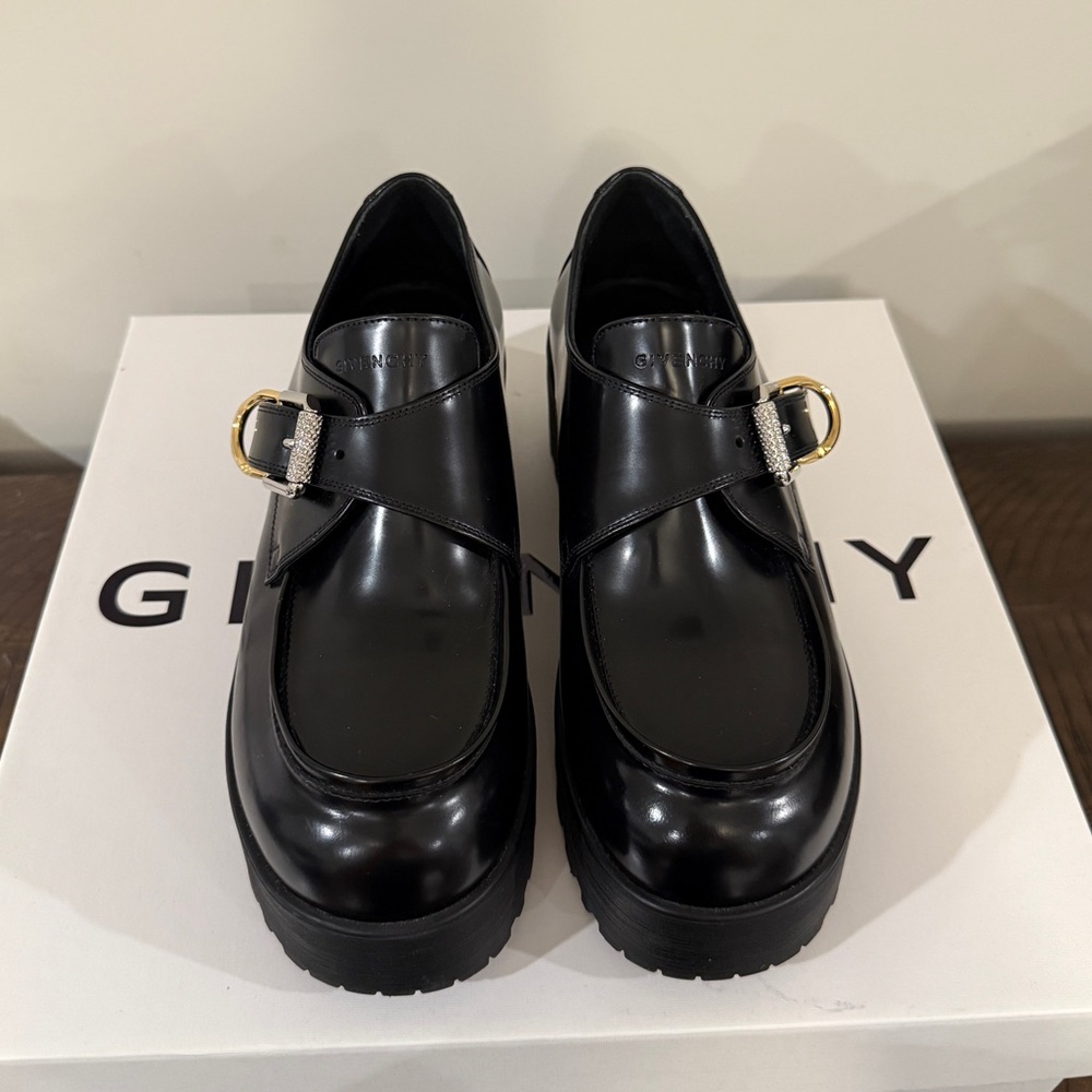Givenchy VOYOU MONK LOAFER Black Loafers with Gold and Silver Buckle